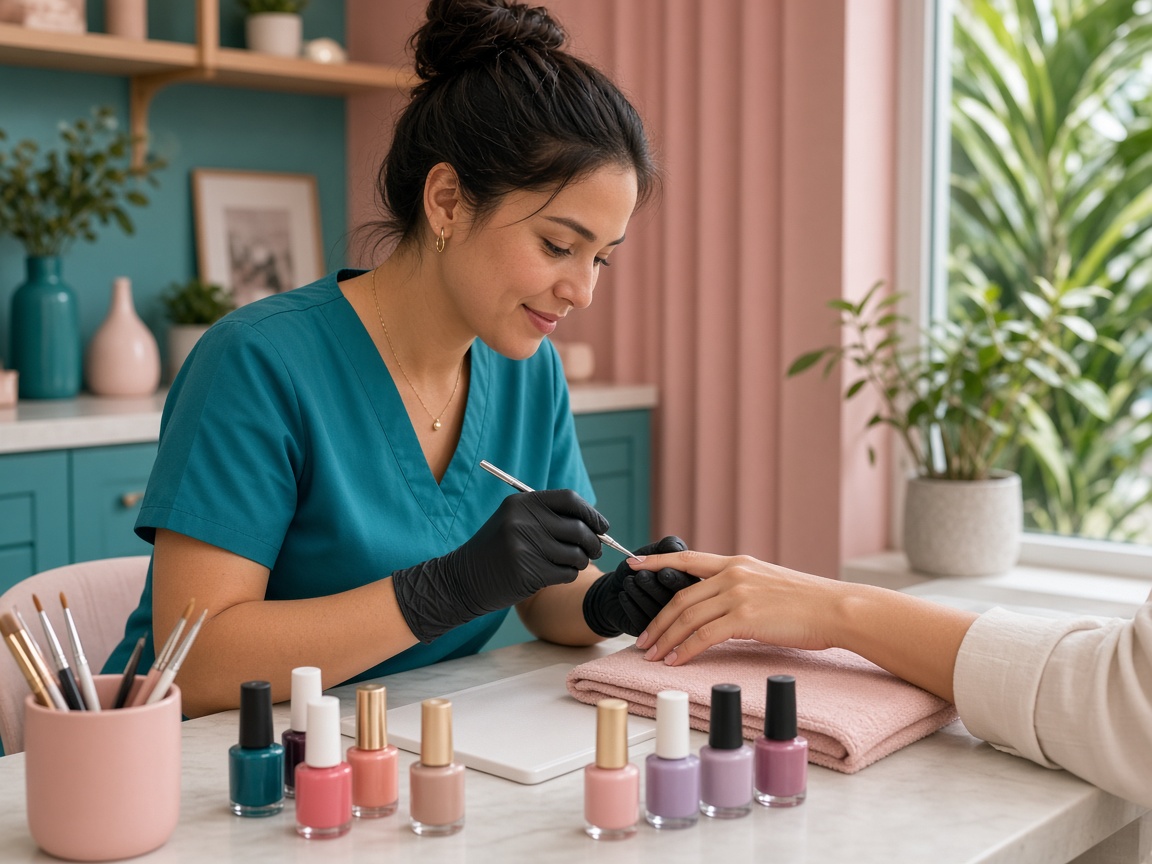 Manicurista trabajando uñas